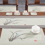 [다도 다석 러너] 예향원 리넨 마섬유 난초 자수 방수 티테이블 매트 E-9570 : 예향원