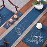 [다도 다석 러너] 예향원 리넨 마섬유 난초 자수 방수 티테이블 매트 E-9570 : 예향원