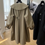 안감 빅사이즈 버튼 오버핏 러블리 트렌치 코트 스트링 후드 심플 칼라 벨티드 벨트 : 프레즈마트