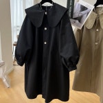 안감 빅사이즈 버튼 오버핏 러블리 트렌치 코트 스트링 후드 심플 칼라 벨티드 벨트 : 프레즈마트