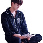 남성잠옷세트 H588 플란넬 잠옷 남성 블랙 두꺼운 산호 양털 겨울 대형  남자파자마세트 : 서현7은정