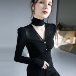 댄스복 라틴 라인 초크 셔링 V넥 : sunnny1004