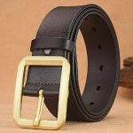 남성자동벨트 세 패션 망 비즈니스 레저 벨트 골든 메탈 핀 버클 가죽 허리  남성정장벨트 : 서현14우진