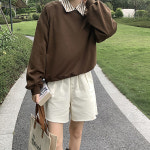 네모엔룩 데일리한 쭈리맨투맨 루즈핏 절개 라인 시보리 라운드넥 면 맨투맨 티셔츠 : 네모엔룩