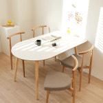 체나레 밀카 HPM 멜라민 라미네이트 반타원형 식탁 라운드 화이트 카페 테이블 4인 6인 : 체나레 수제작 원목가구