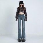 하이웨스트 나팔 청바지 밑단 술 여자 봄가을 데님 빅사이즈 일자 슬림 루즈핏 롱 A27 : 해피주니어