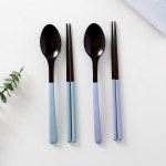 옻칠 나무 수저세트 숟가락 젓가락 미끄럼방지 코팅 파스텔 투톤 우드 블랙 : 슈리스토어