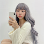 애쉬 그레이 퍼플 브릿지 파마 에스컬 웨이브 패션 로리타 코스프레 통가발 : 루나미니