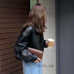 여성 숏 오버핏 루즈핏 레더 크롭 세미 봄 가을 가죽 자켓 점퍼 : HATO-ON
