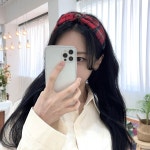 체크 리본 머리띠 데일리 포인트 타탄체크 하이틴 반다나 헤어밴드 : 라망수아