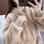 후드 티셔츠 램스울  여 기모 도톰  가을 겨울 신상 플리스 레터링-106816 : 파인애플마켓