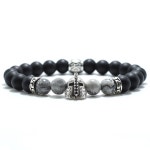 스컬 팔찌 용 내추럴 8mm 매트 지도 락 비즈 헬멧 레트로 합금 액세서리 요가 : 더 미래모