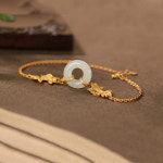 자연 Hetian 옥 빈티지 년 물고기 팔찌 S925 스털링 실버 골드 도금 평화 버클 : 더 미래모