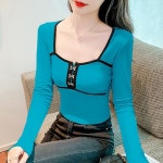 여성 라인 댄스복 상의 방송댄스 줌바 스퀘어 넥 슬림핏 이너 티셔츠 ac23 : 정말 조아