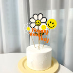 생일토퍼 데이지토퍼 스마일 꽃 케이크토퍼 플라워 자유문구 축하 기념일 : 픽키핑거스