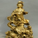 불교 오래 된 청동 역 드래곤 Guanyin 콴-음과 보살 동상 : 도하가됴하