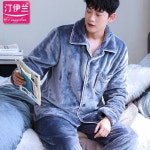 파자마세트 H5897 남성 잠옷 세트 두꺼운 코랄 플리스 젊은 플란넬 긴 소 남자잠옷세트 : 서현13원흥