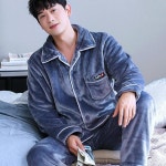 파자마세트 H5897 남성 잠옷 세트 두꺼운 코랄 플리스 젊은 플란넬 긴 소 남자잠옷세트 : 서현13원흥