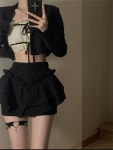 브이넥 자켓 럭이 가을 겨울 레이스 튜브 탑 넥 러브 버튼 블랙 재킷 웨이스 퀼로 : 수수SUSU