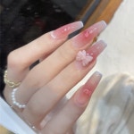 연인 그라데이션 핑크 패턴 디자인 인조 손톱 프랑스 관 전체 커버 접착제 DIY 매니큐어 네일 아트 도구 24 개/세트 : 용빠오