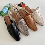 JA-J1313여성블로퍼 뱀피 안경 로우굽 슬리퍼 : 비알상사