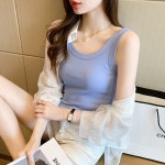 라세시봉 이너나시 망고나시 탱크탑 여자민소매 탑 여성 크롭티셔츠 레이어드 티 면 블랙 : 라세시봉