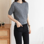 여성 라운드넥 캐시미어 반팔 니트 꽈배기니트 12칼라 위드마마 : 문곰로그