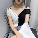 오프 숄더탑 댄스복 반반 색상 꼬임 라인 라틴댄스 : sunnny1004