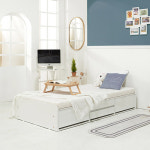 노헤드 슈퍼 싱글 헤드리스 저상형 1인용 원룸 아이방 자취 호텔 안방 서랍 높은 평상형 프레임 화이트 무헤드 1단 2단 벙커 수납 침대 SS : 위드... 