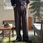 인생슬랙스 뒷밴딩 투턱 와이드 TR 구김제로 일자핏 세미오버핏 팬츠 하객룩 남친룩 롱다리바지 : LEWY