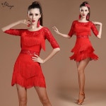 댄스복원피스 살사수술 라인댄스 여성 스포츠 에어로빅 줌바 라틴댄스복 원피스 : 더파라치아