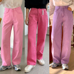 와이드 팬츠 하이웨스트 피그먼트바지 여성 면 일자 통바지 카키 그레이 노랑 보라 핑크바지 : 라수피아