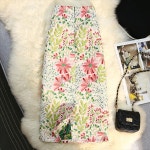 랩 롱 스커트 아보카도 그린 꽃 미들슬릿 원 여름 웨이스트 백 힙한 라인 : 삿포로시골총각