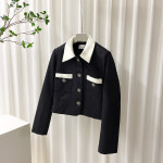 [J0767] 데일리수잔 배색 골드버튼 누빔 숏 자켓 (어깨패드) : 데일리수잔