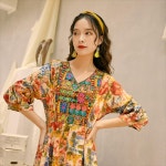 동남아 원피스 통근 보헤미안 에스닉 여행 바캉스 드레스 코튼 실크 편안한 롱 스커트 다낭 : 엘리아