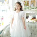 로잘린 화이트 반팔 여아드레스 유아 화동 아기 하객룩 콩쿨 영성체 연주회 : 도담도담아동드레스아동정장