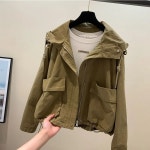 여성 숏 트렌치코트 자켓 점퍼 여 봄가을 고급감 루즈핏 캐주얼 조거 후드 작은 키 : 최강직구