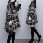 트위드자켓 크롭 투피스 셋업 하객 봄자켓 빅사이즈 겨울 체크 무늬 모직 자켓 여성 롱 Pu 가죽 패치 워크 트위드 울 코트 두꺼운 케이프... 