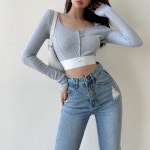 긴팔크롭티 바디프로필 방송댄스복 크롭탑 탱크탑 : 마켓헬린