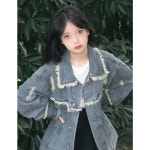 루즈핏 청자켓 캐주얼 봄 가을 여성 데님 빈티지자켓 : 판다주