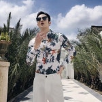 남자 댄스복 셔츠 꽃무늬 화이트 룸바 왈츠 차차차 정장 : sunnny1004