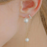 제이로렌 14K 체인 진주 여성 포인트 금 롱 드롭 패션 귀걸이 : 제이로렌