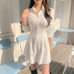 셔츠 미니 원피스 허리끈 핀턱 카라 슬림핏 플레어 A라인 3컬러 : 글램핏 GLAMFIT