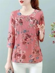 봄/여름 프린팅 셔츠 상의 라운드넥 5XL 반팔 용 블라우스 캐주얼 칼라 G10 : 쿠로라인