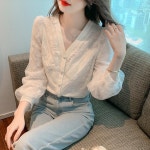 여성 흰색블라우스 여자 봄 가을 레이스 블라우스 셔츠 남방 B01 : 오로라트리