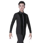 남성 댄스복 셔츠 긴팔 카라 모던 사교 라인 라틴 남자 공연복 상의 : 루이루이스