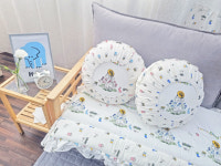 [꾸미지오] 순면 광목 쿠션 방석 커버 20수 바이오워싱 소파 등쿠션 원형 꽃밭정원 블루, 50x50cm : 꾸미지오몰