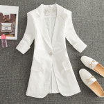 여성 린넨 재킷 자켓 칠부 소매 면 마 작은 정장 여 코트 미디 봄 여름 얇은 캐주얼 정 : 제이원88