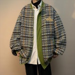 항공 야구 점퍼 블루종 연예인 미군 크롭 격자 무늬 모직 재킷 남성 미국 스타일 편안한 : 굳즈토어