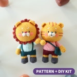 [코바늘 DIY] 라이언 & 타이거 미니 뜨개질 뜨개 코바늘 인형 뜨개질 키트 패키지 : 바이브리